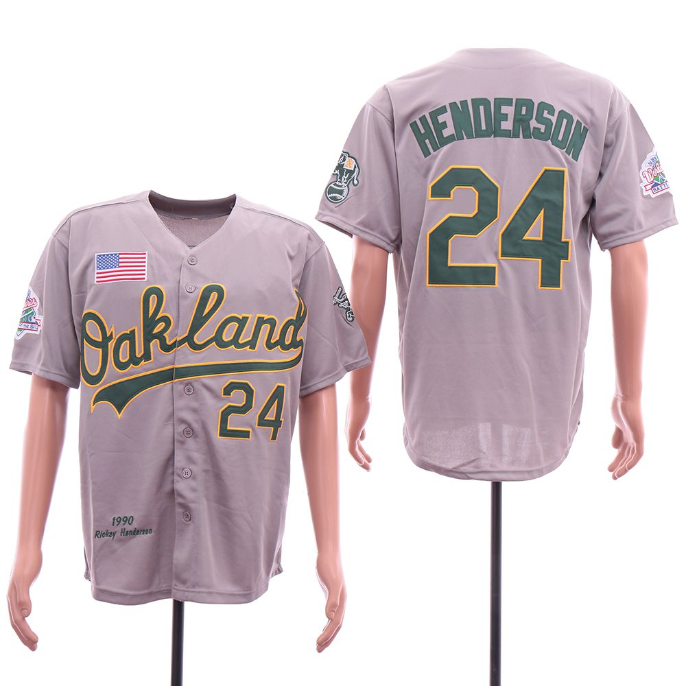 Men Oakland Athletics #24 Henderson Grey Throwback 1990 MLB Jerseys